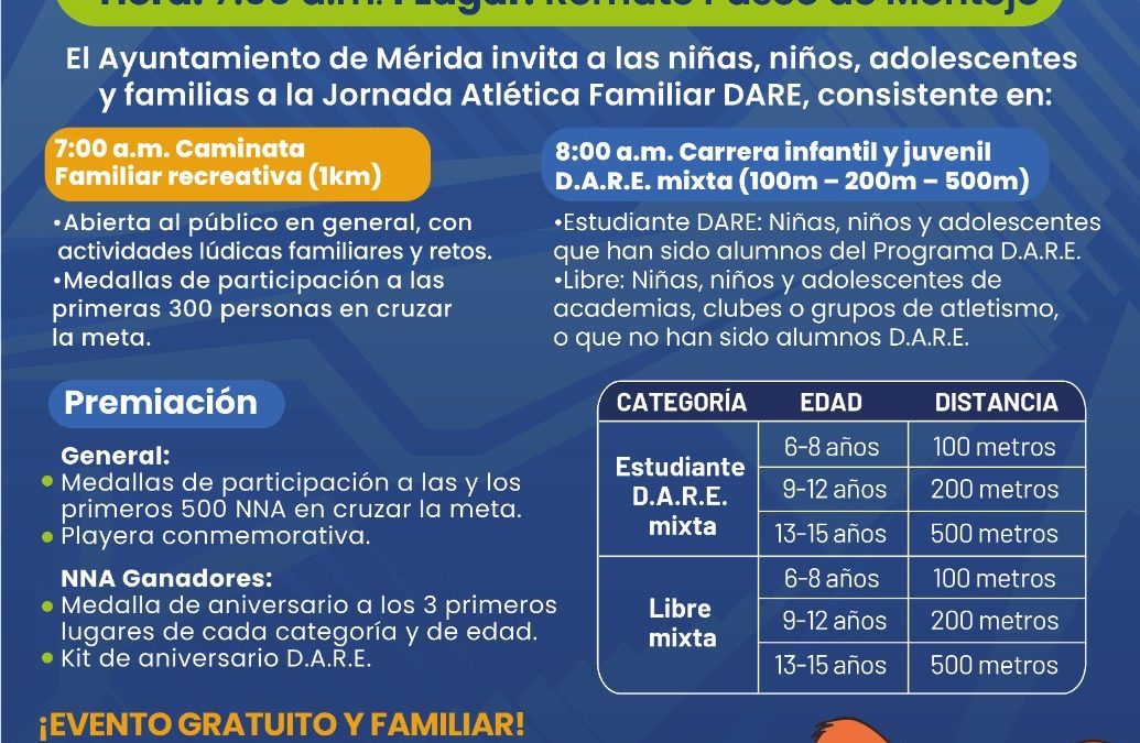 Celebrará D.A.R.E con una jornada atlética familiar sus primeros 17 años