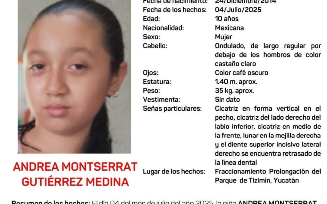 Busca la FGE a menor de Tizimín desaparecida desde julio