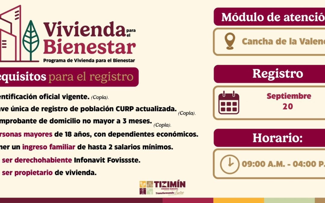 Inicia 20 de septiembre el registro para viviendas Conavi, en Tizimín