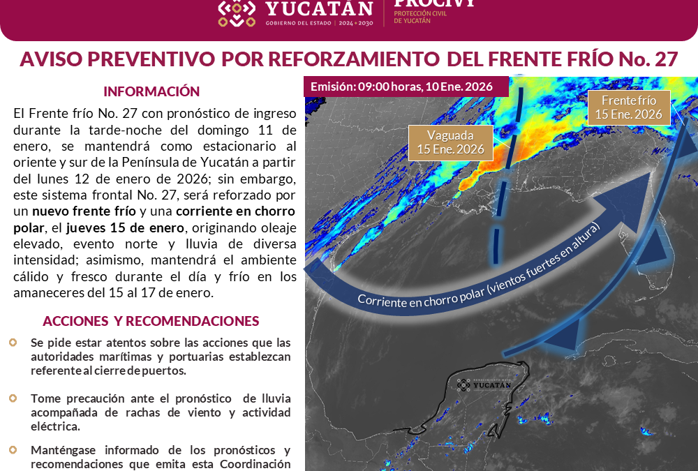 Yucatán recibirá efectos de cuatro frentes fríos en enero