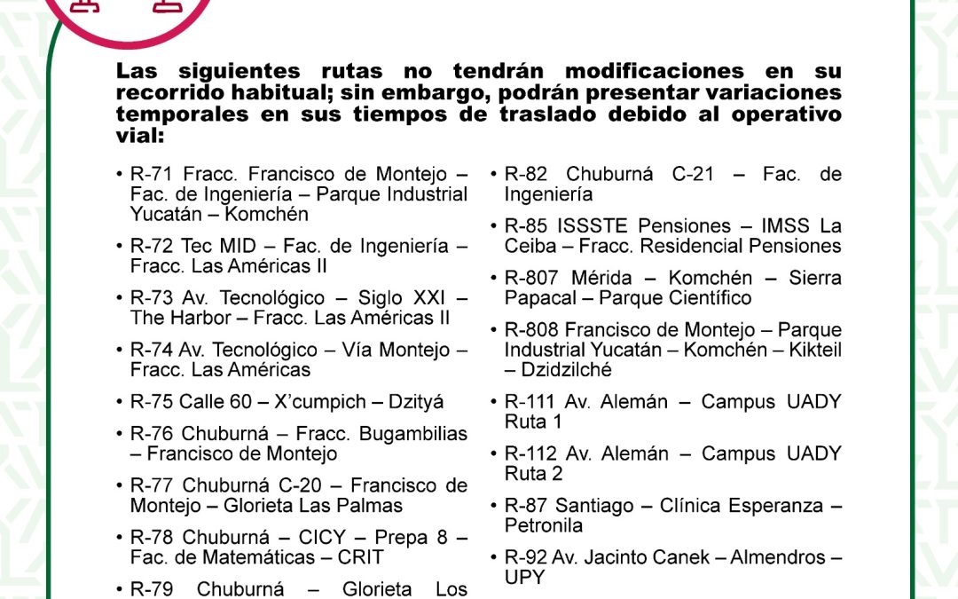 Afectaciones en rutas de Va-Y-Ven con motivo del Marat’hon Mérida 2026