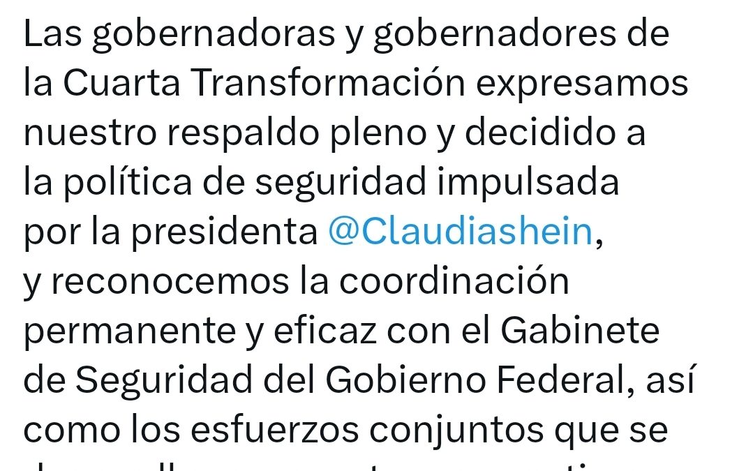 Publican Huacho y gobernadores 4T manifiesto de apoyo a Claudia Sheinbaum